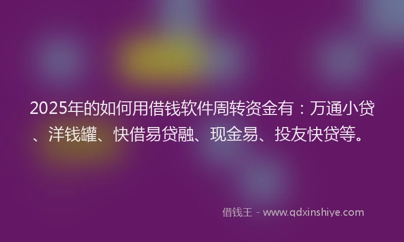 2025年的如何用借钱软件周转资金有：万通小贷、洋钱罐、快借易贷融、现金易、投友快贷等。