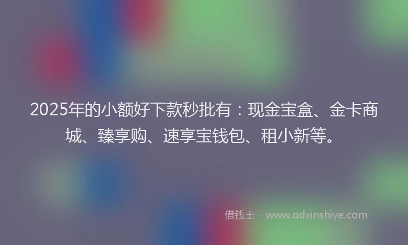 2025年的小额好下款秒批有：现金宝盒、金卡商城、臻享购、速享宝钱包、租小新等。