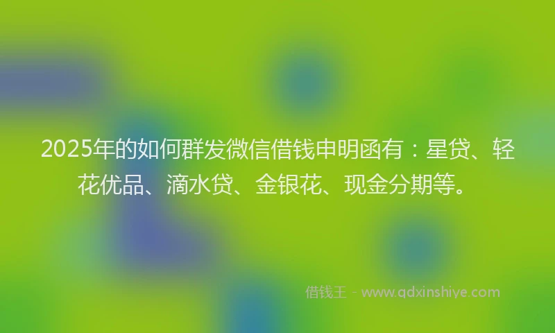 2025年的如何群发微信借钱申明函有：星贷、轻花优品、滴水贷、金银花、现金分期等。
