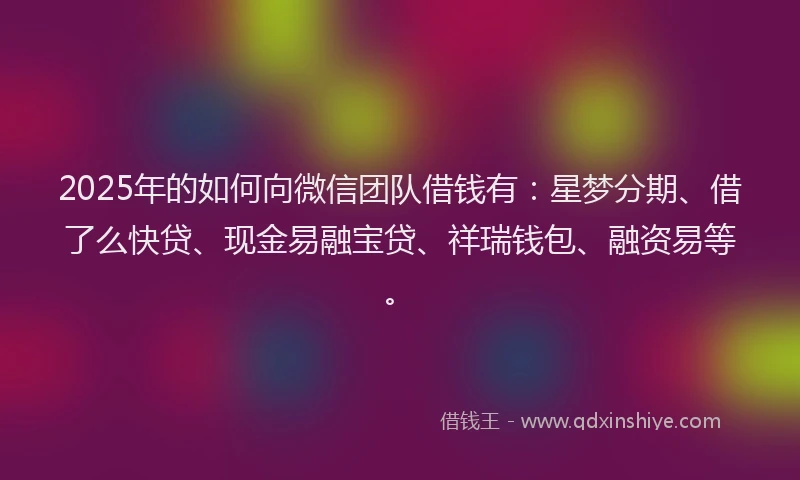 2025年的如何向微信团队借钱有：星梦分期、借了么快贷、现金易融宝贷、祥瑞钱包、融资易等。