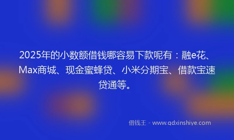 2025年的小数额借钱哪容易下款呢有：融e花、Max商城、现金蜜蜂贷、小米分期宝、借款宝速贷通等。