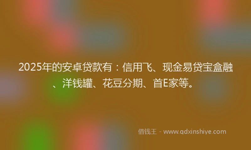 2025年的安卓贷款有：信用飞、现金易贷宝盒融、洋钱罐、花豆分期、首E家等。