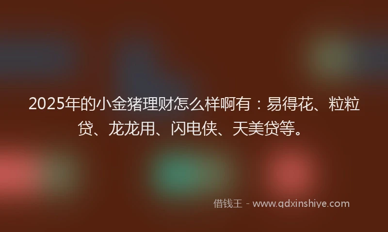 2025年的小金猪理财怎么样啊有：易得花、粒粒贷、龙龙用、闪电侠、天美贷等。