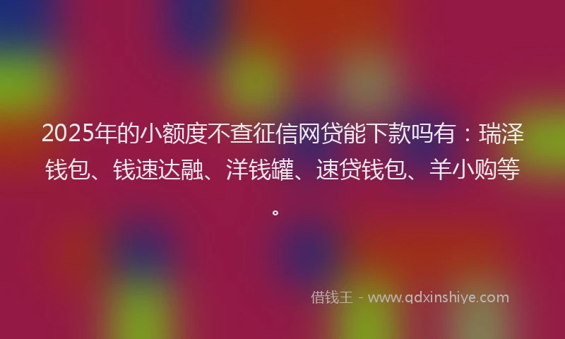 2025年的小额度不查征信网贷能下款吗有：瑞泽钱包、钱速达融、洋钱罐、速贷钱包、羊小购等。