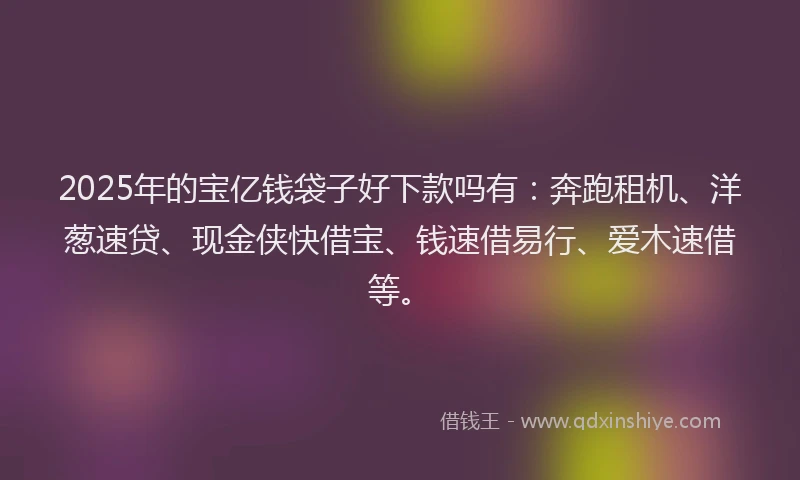 2025年的宝亿钱袋子好下款吗有：奔跑租机、洋葱速贷、现金侠快借宝、钱速借易行、爱木速借等。