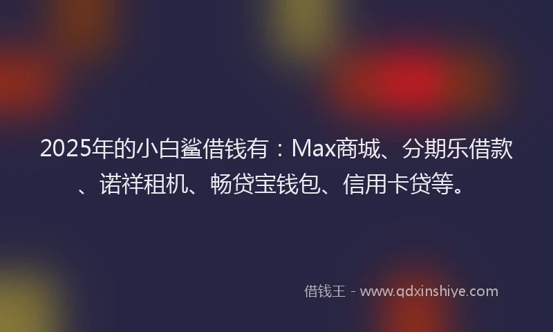 2025年的小白鲨借钱有：Max商城、分期乐借款、诺祥租机、畅贷宝钱包、信用卡贷等。