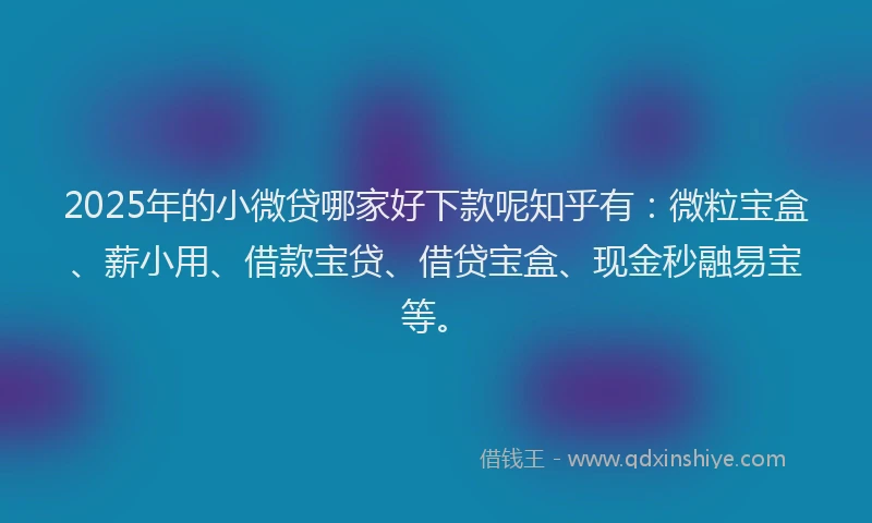 2025年的小微贷哪家好下款呢知乎有：微粒宝盒、薪小用、借款宝贷、借贷宝盒、现金秒融易宝等。