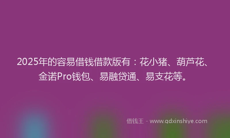 2025年的容易借钱借款版有：花小猪、葫芦花、金诺Pro钱包、易融贷通、易支花等。