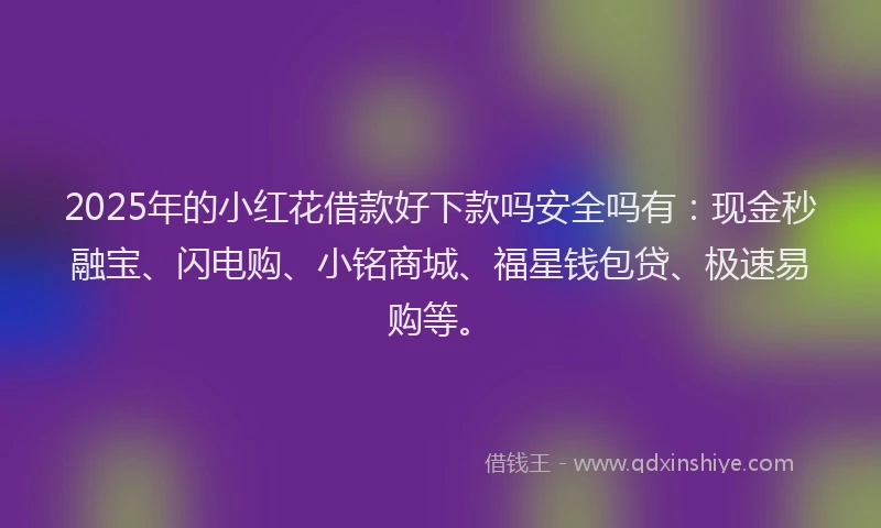 2025年的小红花借款好下款吗安全吗有：现金秒融宝、闪电购、小铭商城、福星钱包贷、极速易购等。