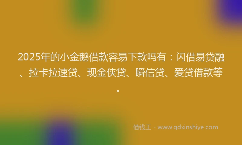 2025年的小金鹅借款容易下款吗有：闪借易贷融、拉卡拉速贷、现金侠贷、瞬信贷、爱贷借款等。