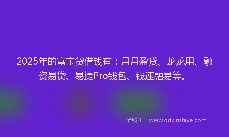 2025年的富宝贷借钱有：月月盈贷、龙龙用、融资易贷、易捷Pro钱包、钱速融易等。