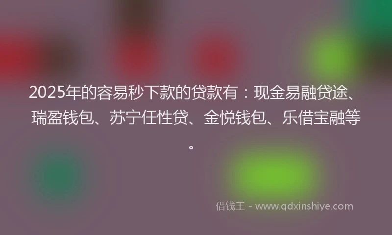 2025年的容易秒下款的贷款有：现金易融贷途、瑞盈钱包、苏宁任性贷、金悦钱包、乐借宝融等。
