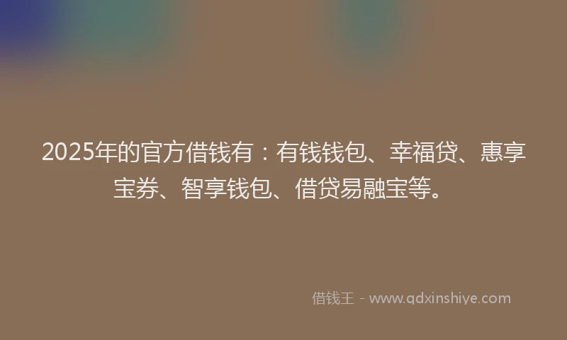 2025年的官方借钱有：有钱钱包、幸福贷、惠享宝券、智享钱包、借贷易融宝等。