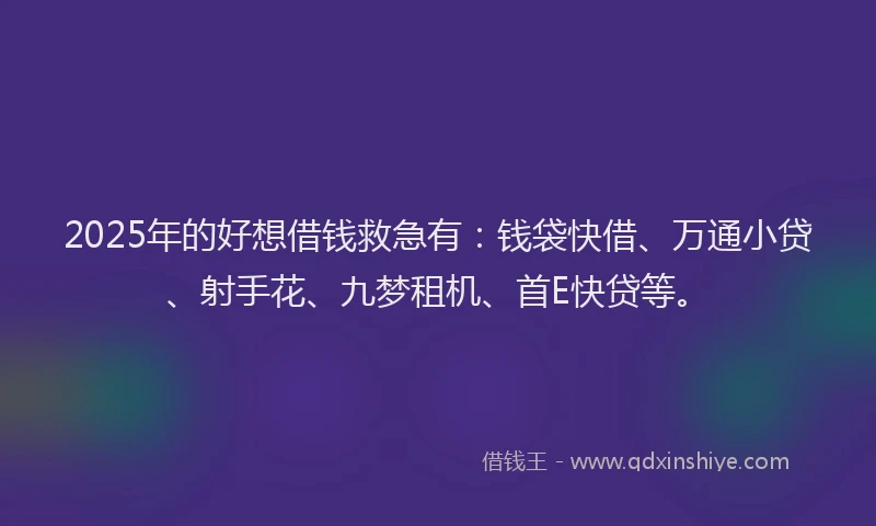 2025年的好想借钱救急有：钱袋快借、万通小贷、射手花、九梦租机、首E快贷等。