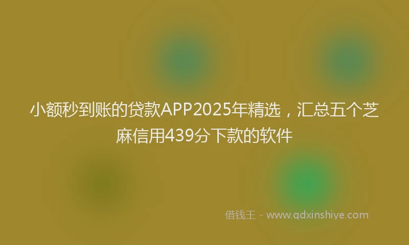 小额秒到账的贷款APP2025年精选，汇总五个芝麻信用439分下款的软件