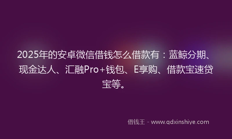 2025年的安卓微信借钱怎么借款有：蓝鲸分期、现金达人、汇融Pro+钱包、E享购、借款宝速贷宝等。