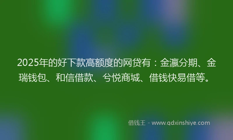2025年的好下款高额度的网贷有：金瀛分期、金瑞钱包、和信借款、兮悦商城、借钱快易借等。