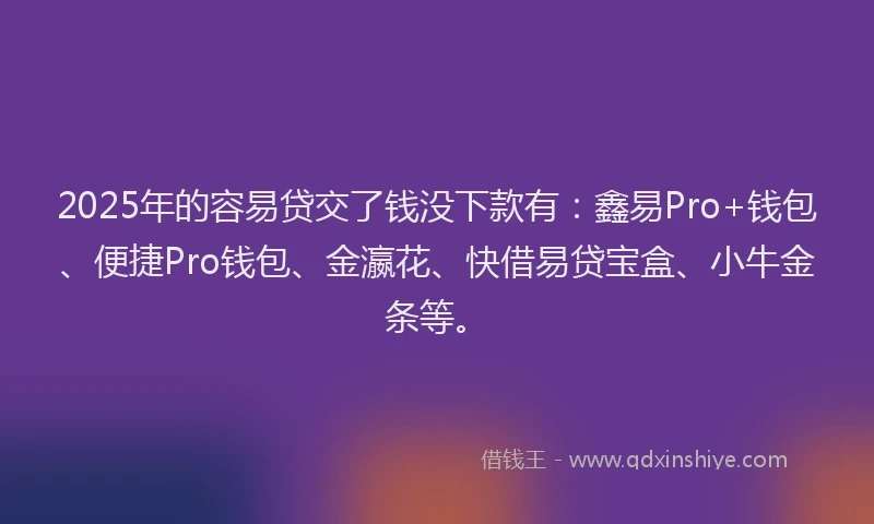 2025年的容易贷交了钱没下款有：鑫易Pro+钱包、便捷Pro钱包、金瀛花、快借易贷宝盒、小牛金条等。