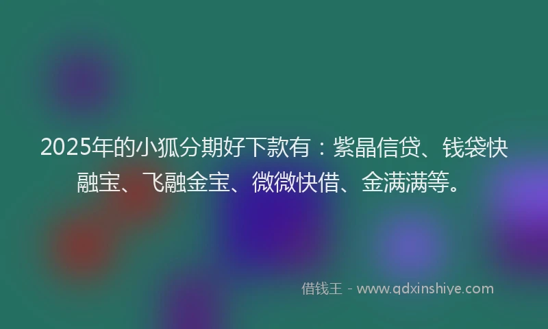 2025年的小狐分期好下款有：紫晶信贷、钱袋快融宝、飞融金宝、微微快借、金满满等。
