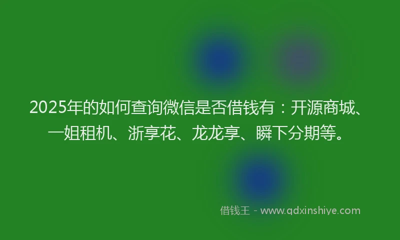 2025年的如何查询微信是否借钱有：开源商城、一姐租机、浙享花、龙龙享、瞬下分期等。
