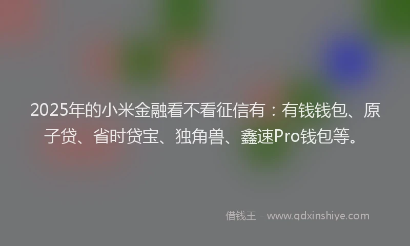 2025年的小米金融看不看征信有：有钱钱包、原子贷、省时贷宝、独角兽、鑫速Pro钱包等。