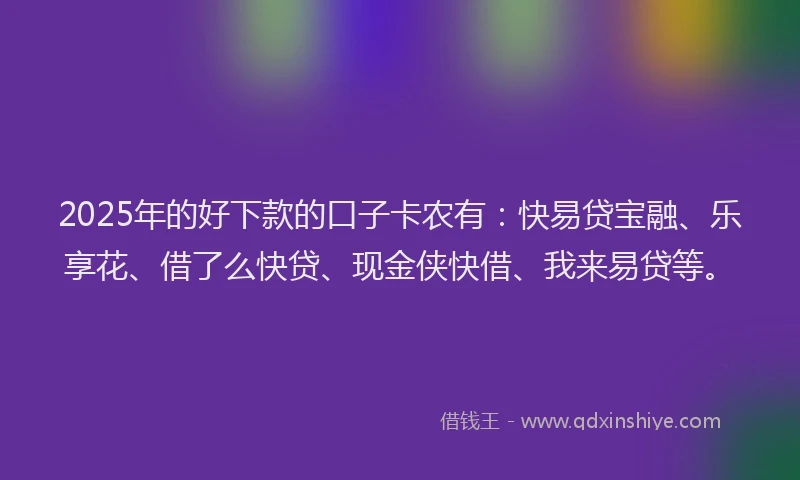 2025年的好下款的口子卡农有：快易贷宝融、乐享花、借了么快贷、现金侠快借、我来易贷等。