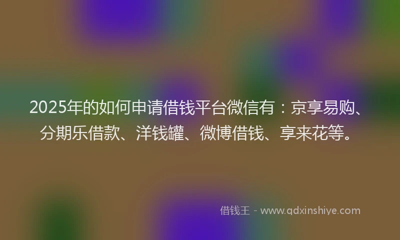 2025年的如何申请借钱平台微信有：京享易购、分期乐借款、洋钱罐、微博借钱、享来花等。