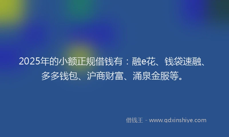 2025年的小额正规借钱有：融e花、钱袋速融、多多钱包、沪商财富、涌泉金服等。