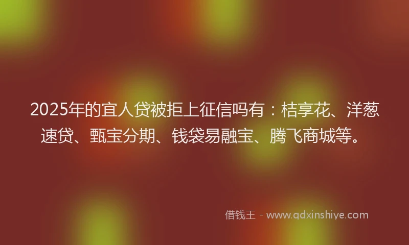 2025年的宜人贷被拒上征信吗有：桔享花、洋葱速贷、甄宝分期、钱袋易融宝、腾飞商城等。