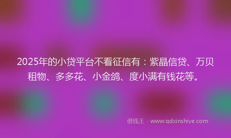2025年的小贷平台不看征信有：紫晶信贷、万贝租物、多多花、小金鸽、度小满有钱花等。