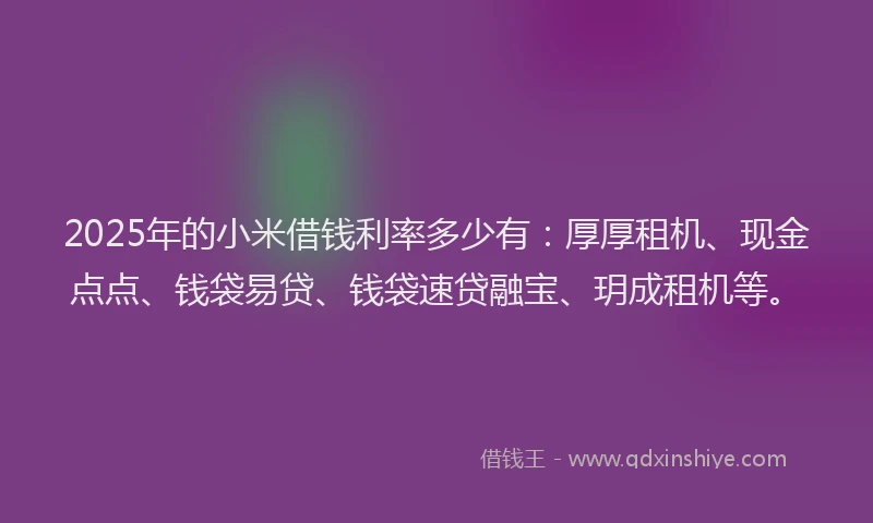 2025年的小米借钱利率多少有：厚厚租机、现金点点、钱袋易贷、钱袋速贷融宝、玥成租机等。