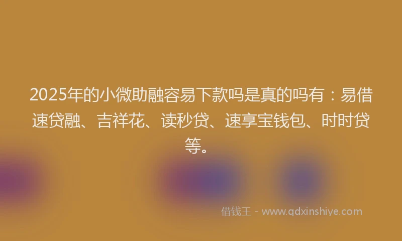 2025年的小微助融容易下款吗是真的吗有：易借速贷融、吉祥花、读秒贷、速享宝钱包、时时贷等。