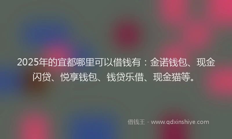 2025年的宜都哪里可以借钱有：金诺钱包、现金闪贷、悦享钱包、钱贷乐借、现金猫等。