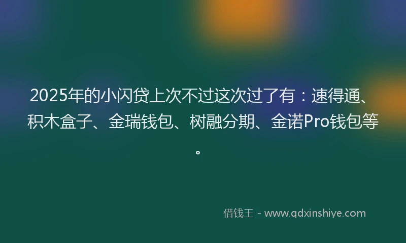2025年的小闪贷上次不过这次过了有：速得通、积木盒子、金瑞钱包、树融分期、金诺Pro钱包等。