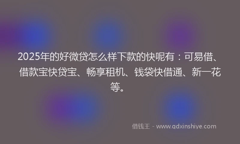 2025年的好微贷怎么样下款的快呢有：可易借、借款宝快贷宝、畅享租机、钱袋快借通、新一花等。