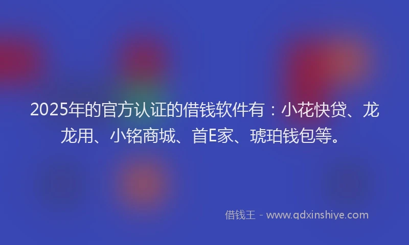2025年的官方认证的借钱软件有：小花快贷、龙龙用、小铭商城、首E家、琥珀钱包等。