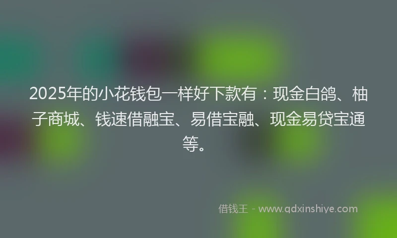 2025年的小花钱包一样好下款有：现金白鸽、柚子商城、钱速借融宝、易借宝融、现金易贷宝通等。
