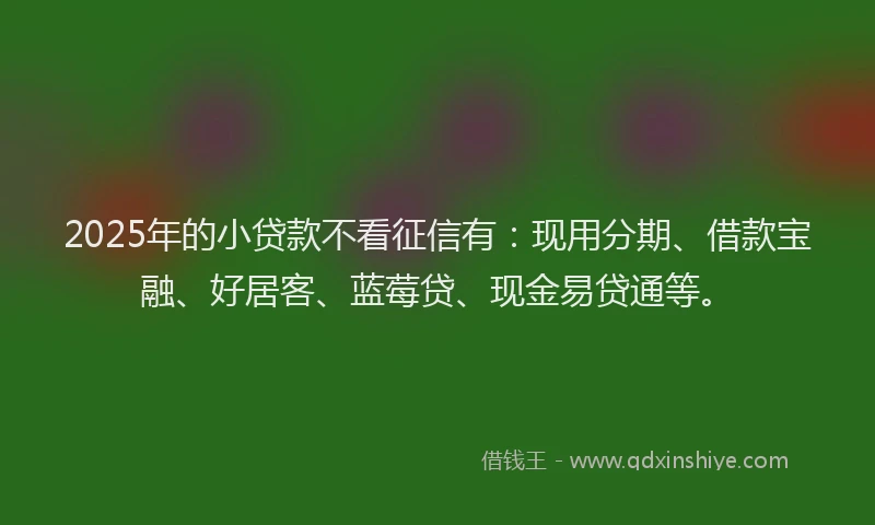 2025年的小贷款不看征信有：现用分期、借款宝融、好居客、蓝莓贷、现金易贷通等。