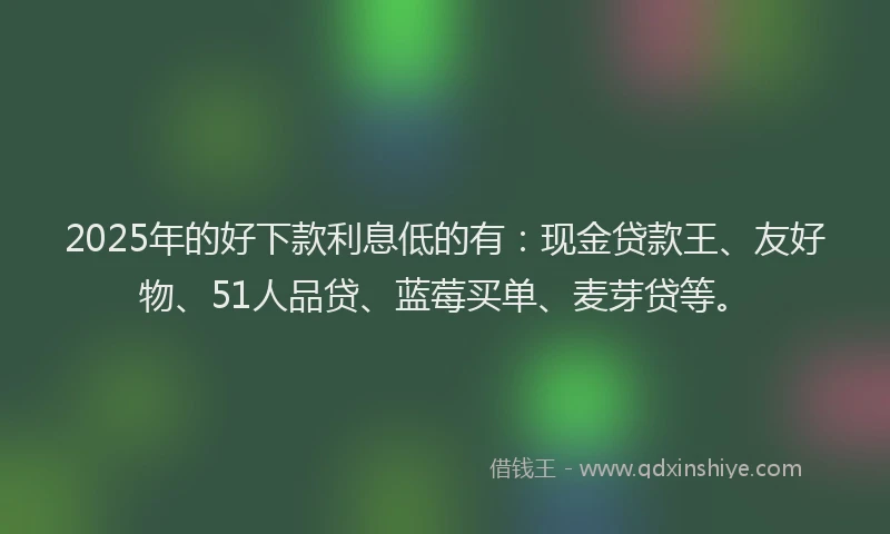2025年的好下款利息低的有：现金贷款王、友好物、51人品贷、蓝莓买单、麦芽贷等。