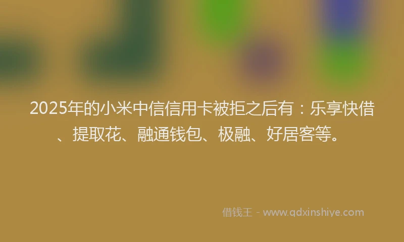 2025年的小米中信信用卡被拒之后有：乐享快借、提取花、融通钱包、极融、好居客等。
