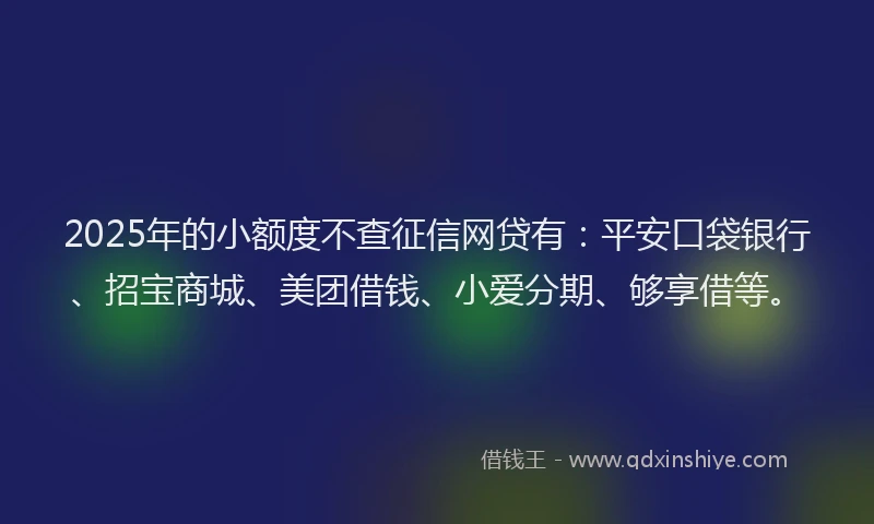 2025年的小额度不查征信网贷有：平安口袋银行、招宝商城、美团借钱、小爱分期、够享借等。