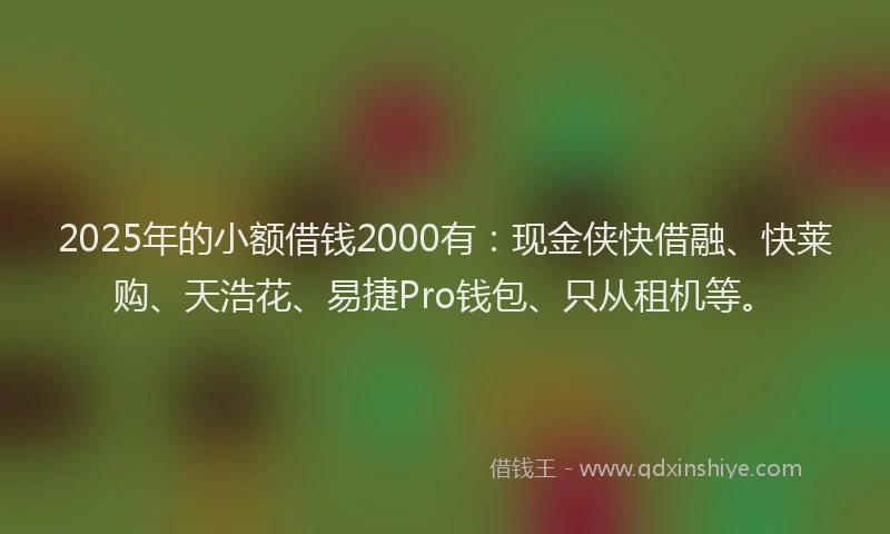 2025年的小额借钱2000有：现金侠快借融、快莱购、天浩花、易捷Pro钱包、只从租机等。