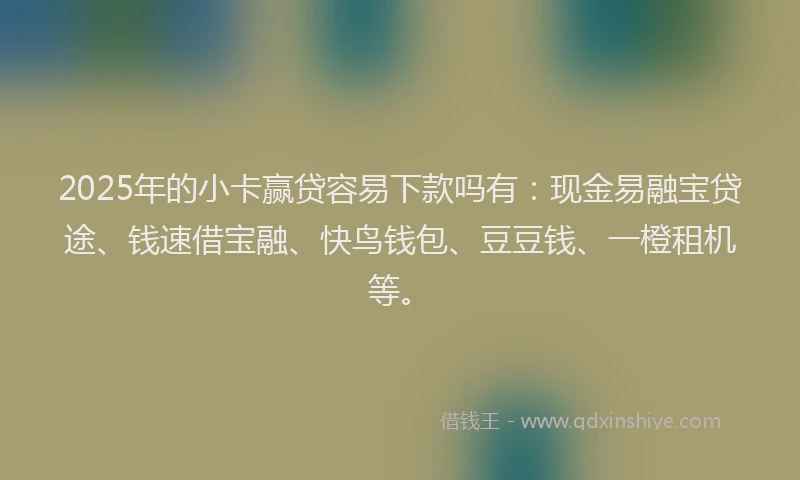 2025年的小卡赢贷容易下款吗有：现金易融宝贷途、钱速借宝融、快鸟钱包、豆豆钱、一橙租机等。