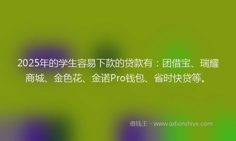 2025年的学生容易下款的贷款有：团借宝、瑞耀商城、金色花、金诺Pro钱包、省时快贷等。