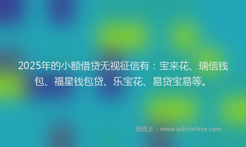 2025年的小额借贷无视征信有：宝来花、瑞信钱包、福星钱包贷、乐宝花、易贷宝易等。