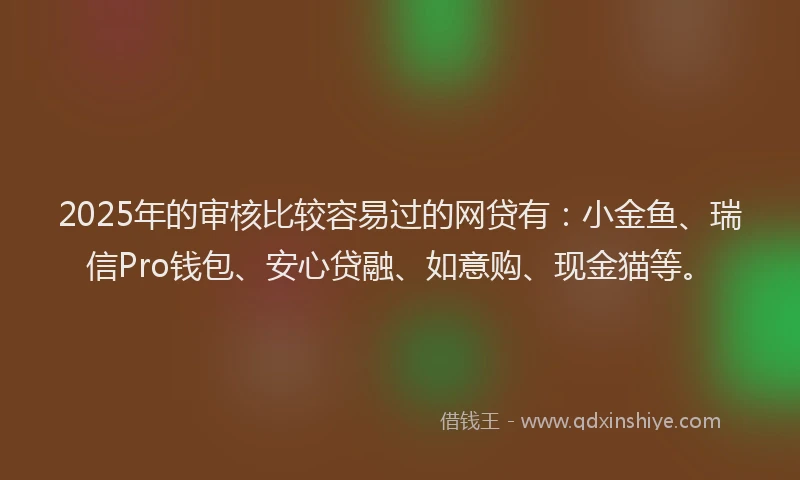 2025年的审核比较容易过的网贷有：小金鱼、瑞信Pro钱包、安心贷融、如意购、现金猫等。