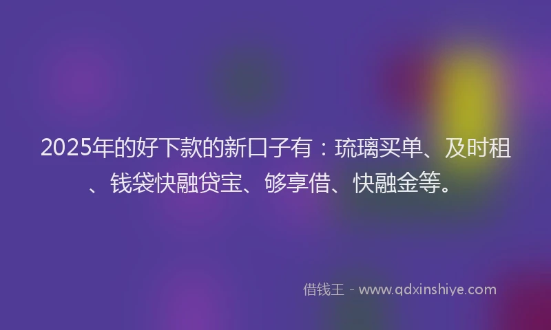2025年的好下款的新口子有：琉璃买单、及时租、钱袋快融贷宝、够享借、快融金等。