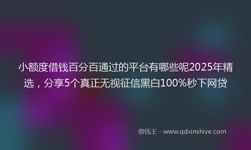 小额度借钱百分百通过的平台有哪些呢2025年精选，分享5个真正无视征信黑白100%秒下网贷