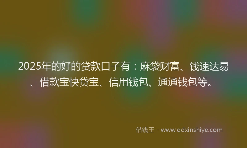 2025年的好的贷款口子有：麻袋财富、钱速达易、借款宝快贷宝、信用钱包、通通钱包等。