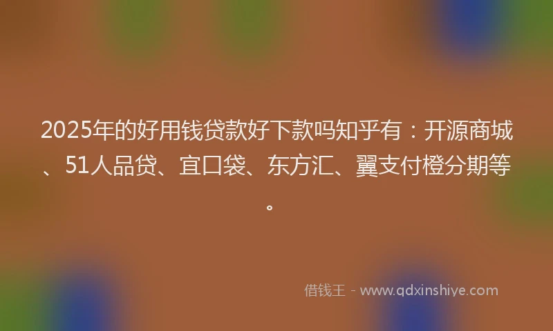 2025年的好用钱贷款好下款吗知乎有：开源商城、51人品贷、宜口袋、东方汇、翼支付橙分期等。